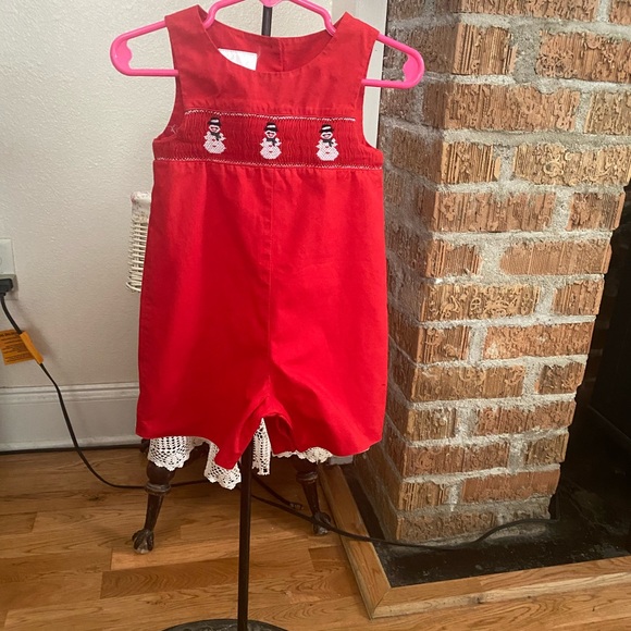 Smocked Infant Boys Christmas Jon Jon size 12 months - Picture 12 of 15